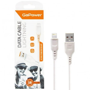 Кабель GoPower GP01L USB - Lightning 2.4А, 1м, ПВХ белый