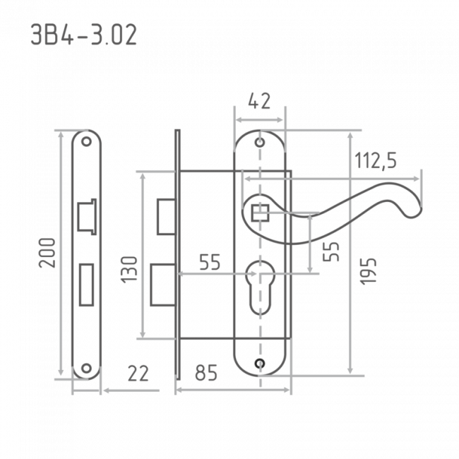 Замок врезной ЗВ4-3.02 серебро