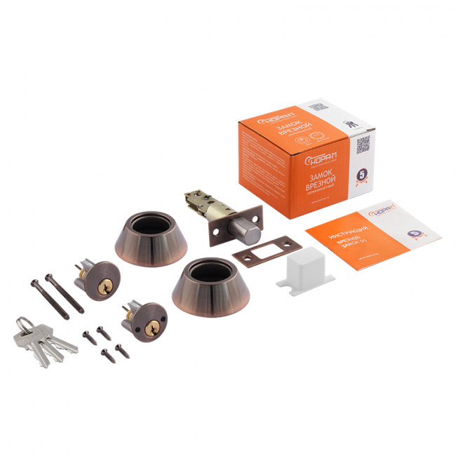 Замок врезной D2 старая медь Замок врезной D2 старая медь