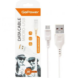 Кабель GoPower GP01M USB - microUSB 2.4А, 1м, ПВХ белый