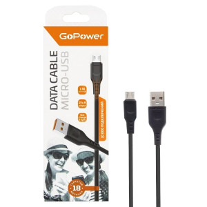 Кабель GoPower GP01M USB - microUSB 2.4А, 1м, ПВХ черный