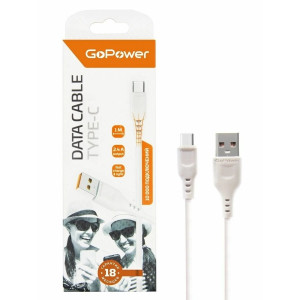 Кабель GoPower GP01T USB - Type-C 2.4А, 1м, ПВХ белый