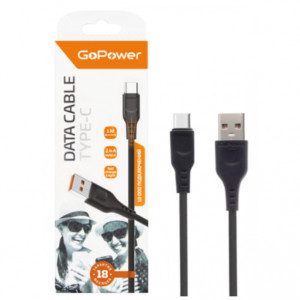 Кабель GoPower GP01T USB - Type-C 2.4А, 1м, ПВХ черный