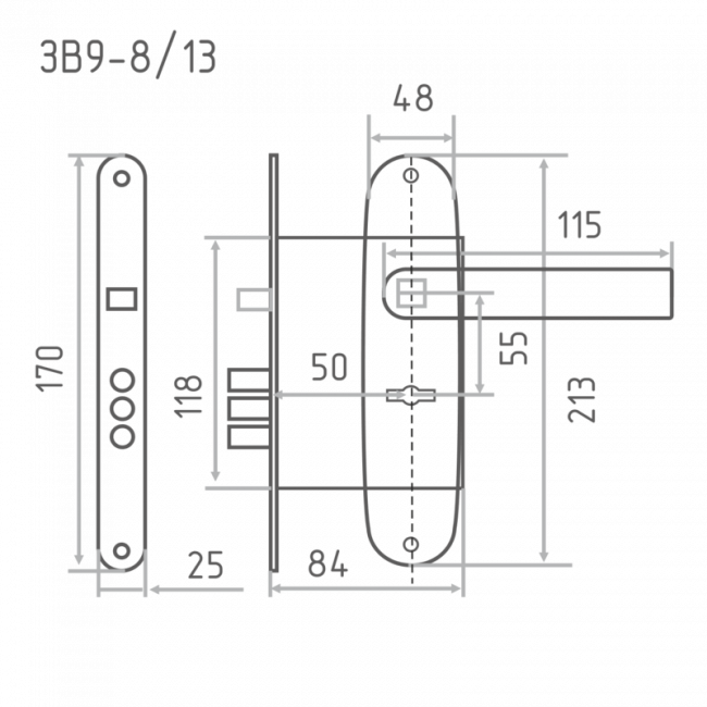 Замок врезной ЗВ9-8/13 (84301) медь Замок врезной ЗВ9-8/13 (84301) медь