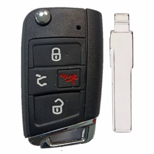 Корпус выкидного ключа VOLKSWAGEN MQB 3+1 кнопки HU-HAA HU66, с лого
