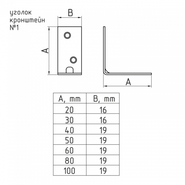 Уголок-кронштейн №1 С прямыми углами цинк 100х100 мм