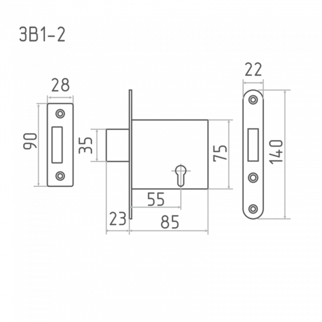 Замок врезной ЗВ1-2 цинк