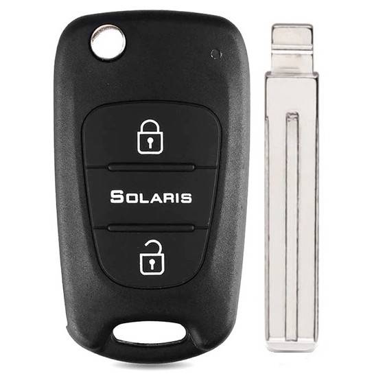 Корпус выкидного ключа HYUNDAI SOLARIS 3 кнопки KIA7 TOY48, с лого