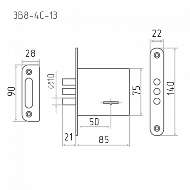 Замок врезной ЗВ8-4С-13 цинк