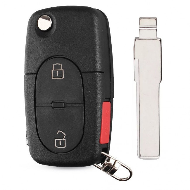 Корпус выкидного ключа AUDI 2+1 кнопка HU-HAA HU66 CR2032, с лого