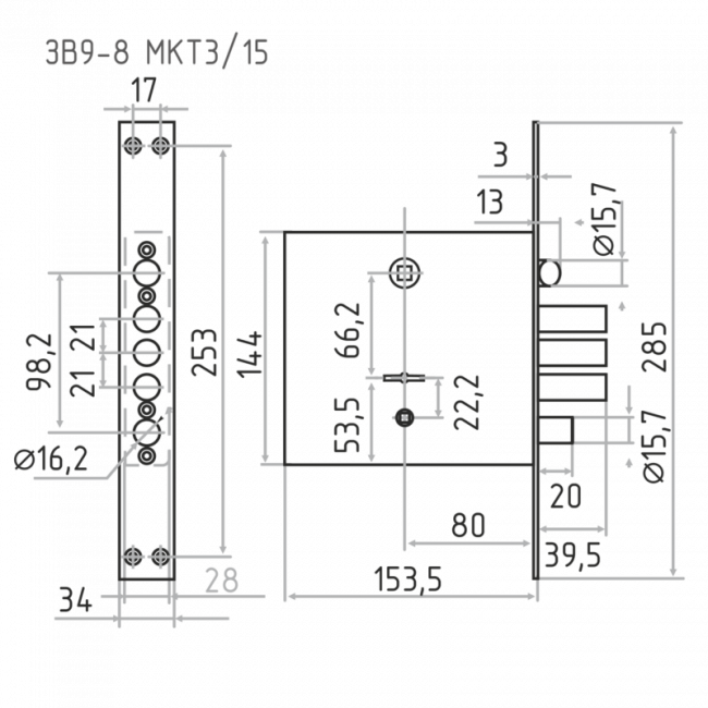 Замок врезной ЗВ9-8 МКТ3/15 хром Замок врезной ЗВ9-8 МКТ3/15 хром