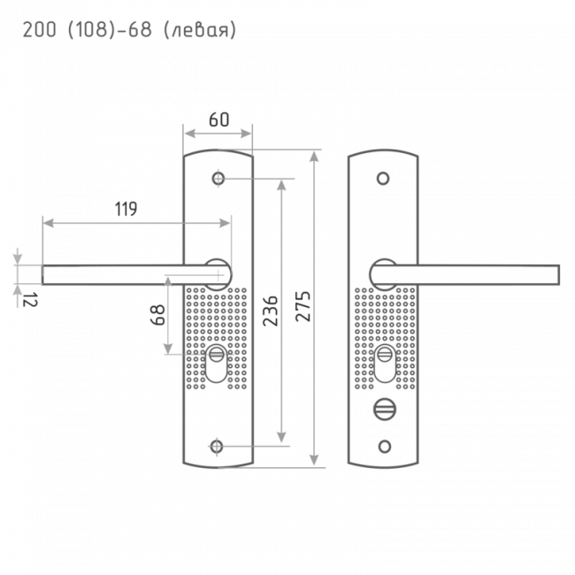 Ручка на планке для китайских дверей 200(108) (левая) матовый никель Ручка на планке для китайских дверей 200(108) (левая) матовый никель
