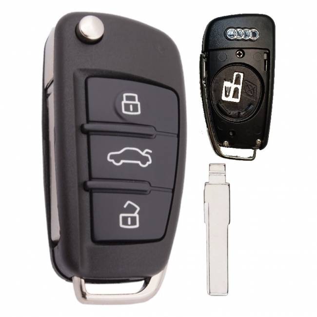 Корпус выкидного ключа AUDI 3 кнопки HU-HAA HU66, бат.на корпусе, с лого
