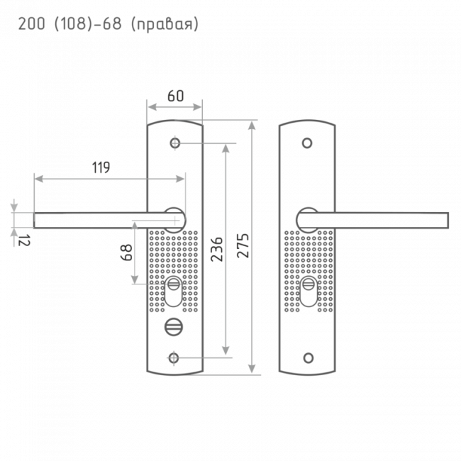 Ручка на планке для китайских дверей 200(108) (правая) матовый никель Ручка на планке для китайских дверей 200(108) (правая) матовый никель