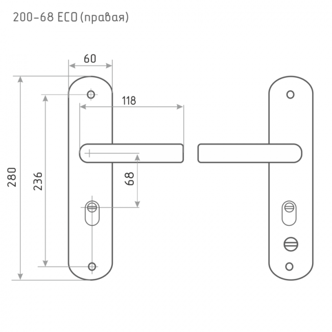 Ручка на планке для китайских дверей 200-68 мм STD правая матовый хром/черный никель Ручка на планке для китайских дверей 200-68 мм STD правая матовый хром/черный никель