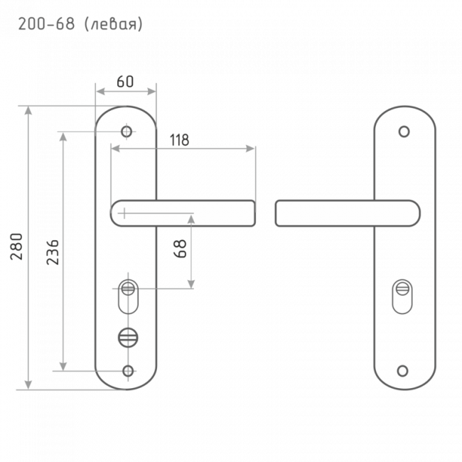 Ручка на планке для китайских дверей 200-68 мм (левая) матовый никель/черный никель Ручка на планке для китайских дверей 200-68 мм (левая) матовый никель/черный никель