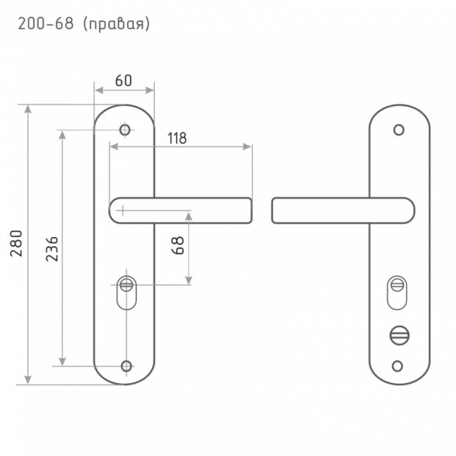 Ручка на планке для китайских дверей 200-68 мм (правая) матовый никель/черный никель Ручка на планке для китайских дверей 200-68 мм (правая) матовый никель/черный никель