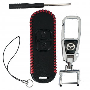 Чехол кожаный смарт ключа MAZDA 2 кнопки с карабином