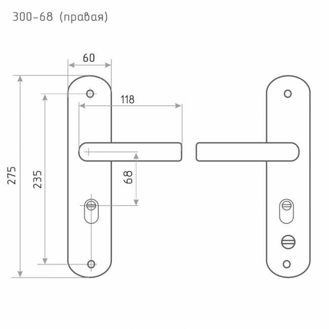 Ручка на планке для китайских дверей 300-68 мм (правая) автомат. матовый никель/черный никель Ручка на планке для китайских дверей 300-68 мм (правая) автомат. матовый никель/черный никель