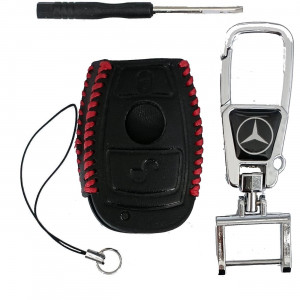 Чехол кожаный смарт ключа MERCEDES 2 кнопки с карабином
