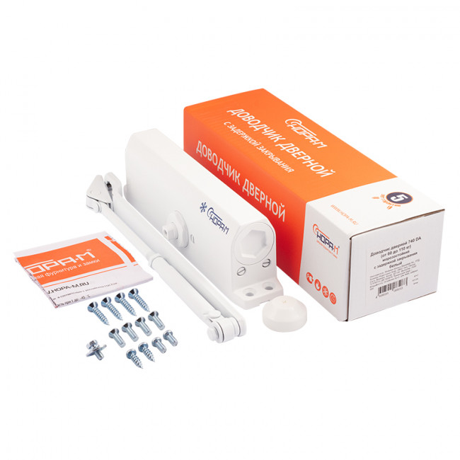 Доводчик дверной с задержкой закрывания 740DA от 60 до 110 кг белый Доводчик дверной с задержкой закрывания 740DA от 60 до 110 кг белый