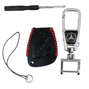 Чехол кожаный смарт ключа MERCEDES 3 кнопки с карабином