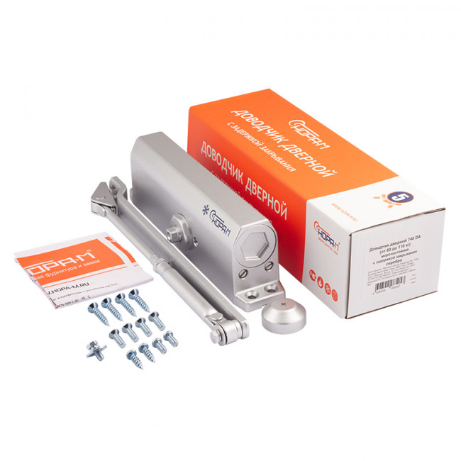 Доводчик дверной с задержкой закрывания 740DA от 60 до 110 кг серебро Доводчик дверной с задержкой закрывания 740DA от 60 до 110 кг серебро