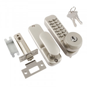 Кодовый замок c фиксатором и цилиндром 370 матовый хром