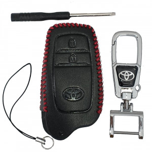 Чехол кожаный смарт ключа TOYOTA 2 кнопки с карабином