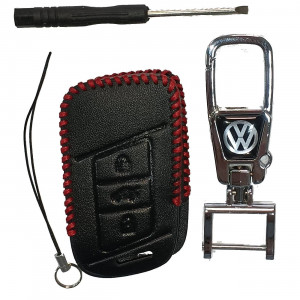 Чехол кожаный смарт ключа VOLKSWAGEN 3 кнопки с карабином