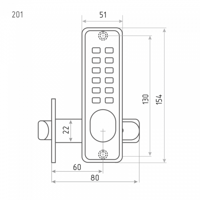 Кодовый замок с фиксатором 201 матовый хром Кодовый замок с фиксатором 201 матовый хром
