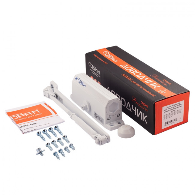 Доводчик дверной с фиксацией 3S-F бол. от 50 до 80 кг белый Доводчик дверной с фиксацией 3S-F бол. от 50 до 80 кг белый