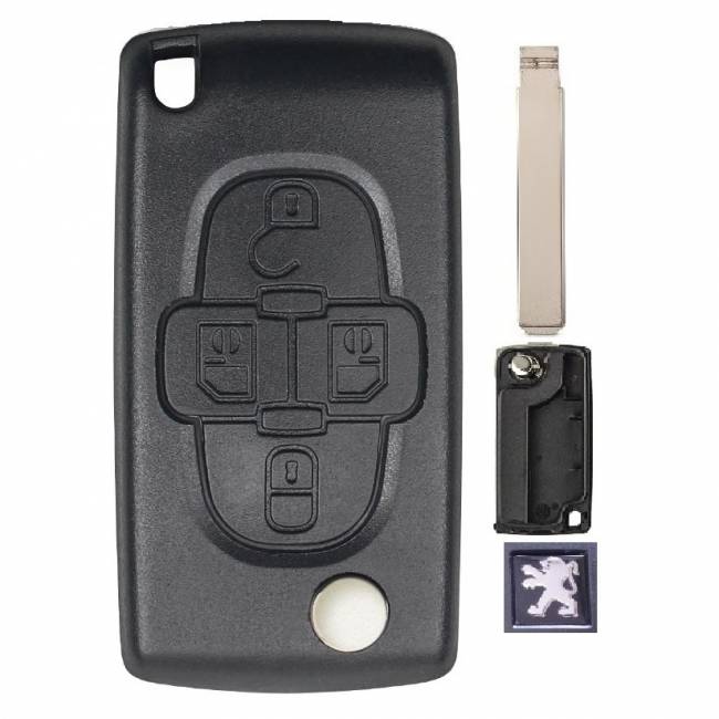 Корпус выкидного ключа PEUGEOT 4 кнопки CIT-1P VA2, бат.на плате CE0523, с лого