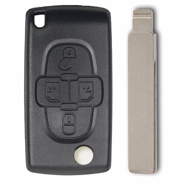 Корпус выкидного ключа PEUGEOT 4 кнопки HU-HCA HU83, бат.на корпусе СЕ0536, с лого