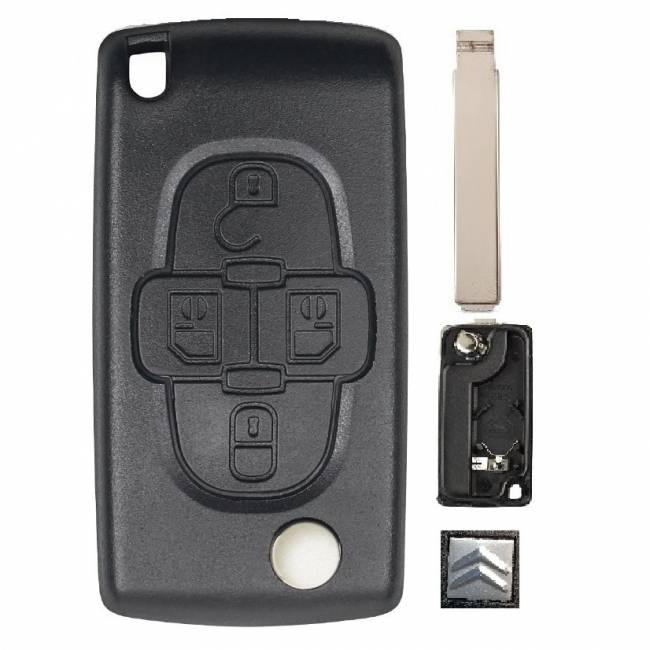 Корпус выкидного ключа CITROEN 4 кнопки CIT-1P VA2, бат.на корпусе, с лого