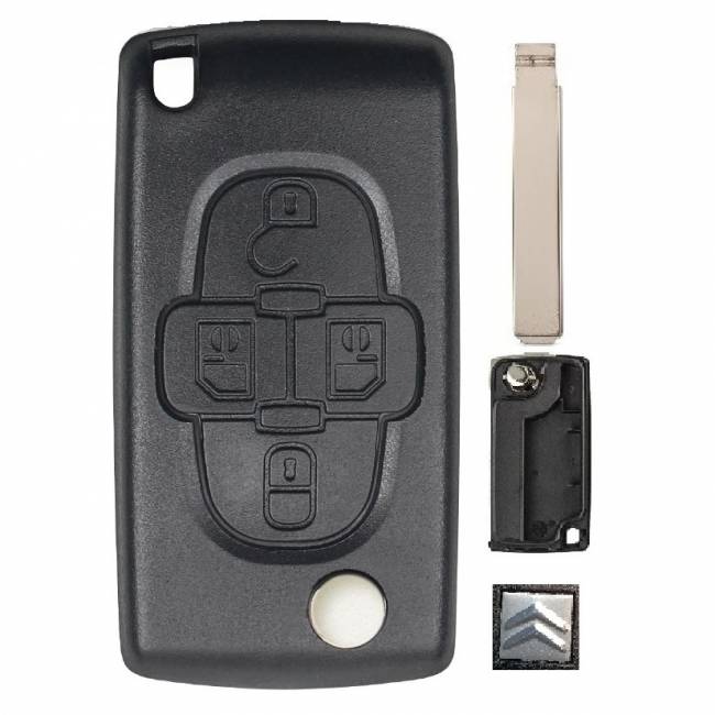 Корпус выкидного ключа CITROEN 4 кнопки CIT-1P VA2, бат.на плате, с лого