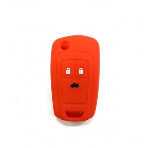 Чехол силиконовый выкидного ключа CHEVROLET 3 кнопки красный (с вырезом)